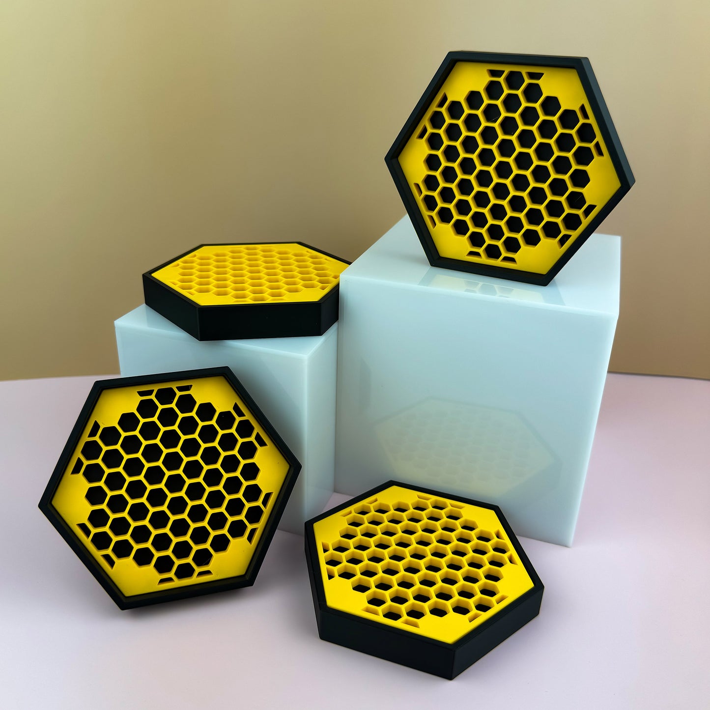 Levitation Coaster - Hexagon Edition in Honeycomb Yellow - Set of 2