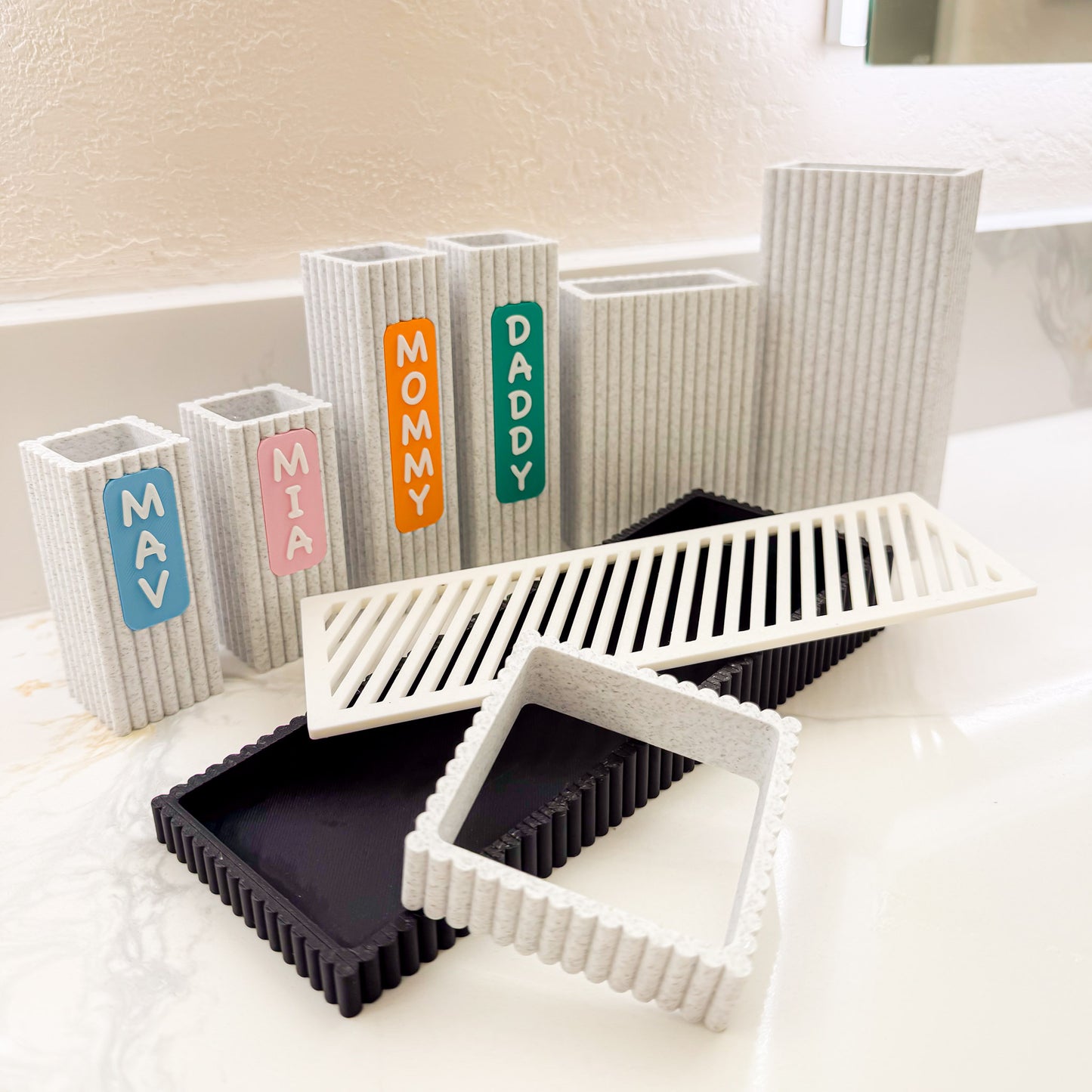 Nestle Modular Toothbrush & Toothpaste Holder with Drip Tray – Minimalist Bathroom Organizer