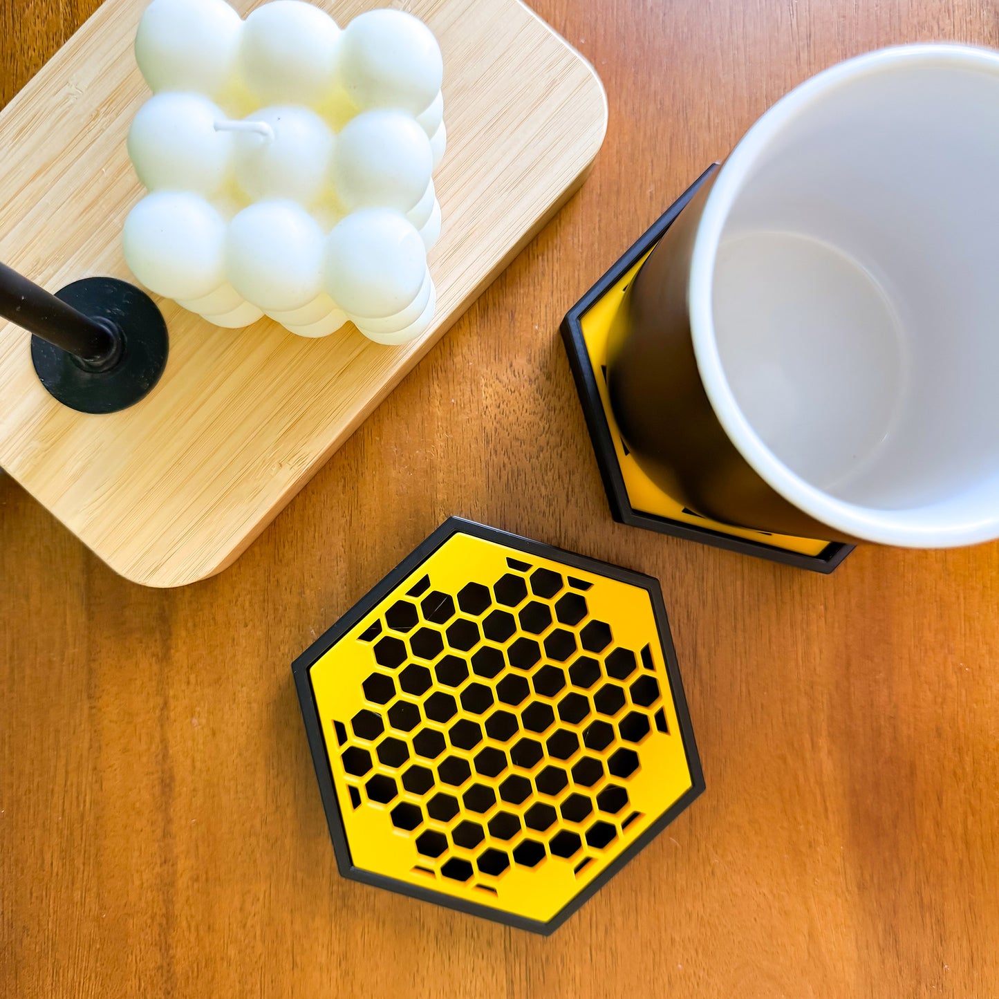 Levitation Coaster - Hexagon Edition in Honeycomb Yellow - Set of 2
